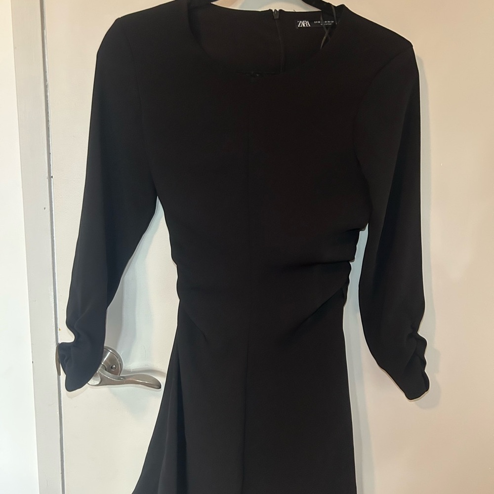 Zara Black Ruched Wrap Sheath Dress